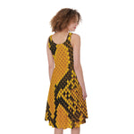 Yellow And Black Snakeskin Print Women's Sleeveless Dress