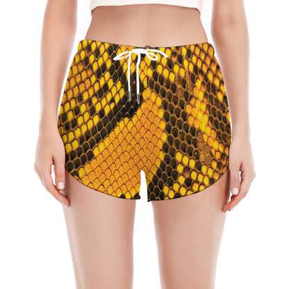 Yellow And Black Snakeskin Print Women's Split Running Shorts