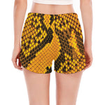 Yellow And Black Snakeskin Print Women's Split Running Shorts