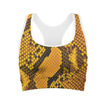 Yellow And Black Snakeskin Print Women's Sports Bra