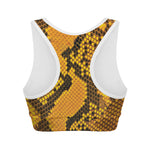 Yellow And Black Snakeskin Print Women's Sports Bra