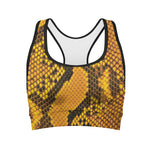 Yellow And Black Snakeskin Print Women's Sports Bra