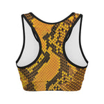 Yellow And Black Snakeskin Print Women's Sports Bra