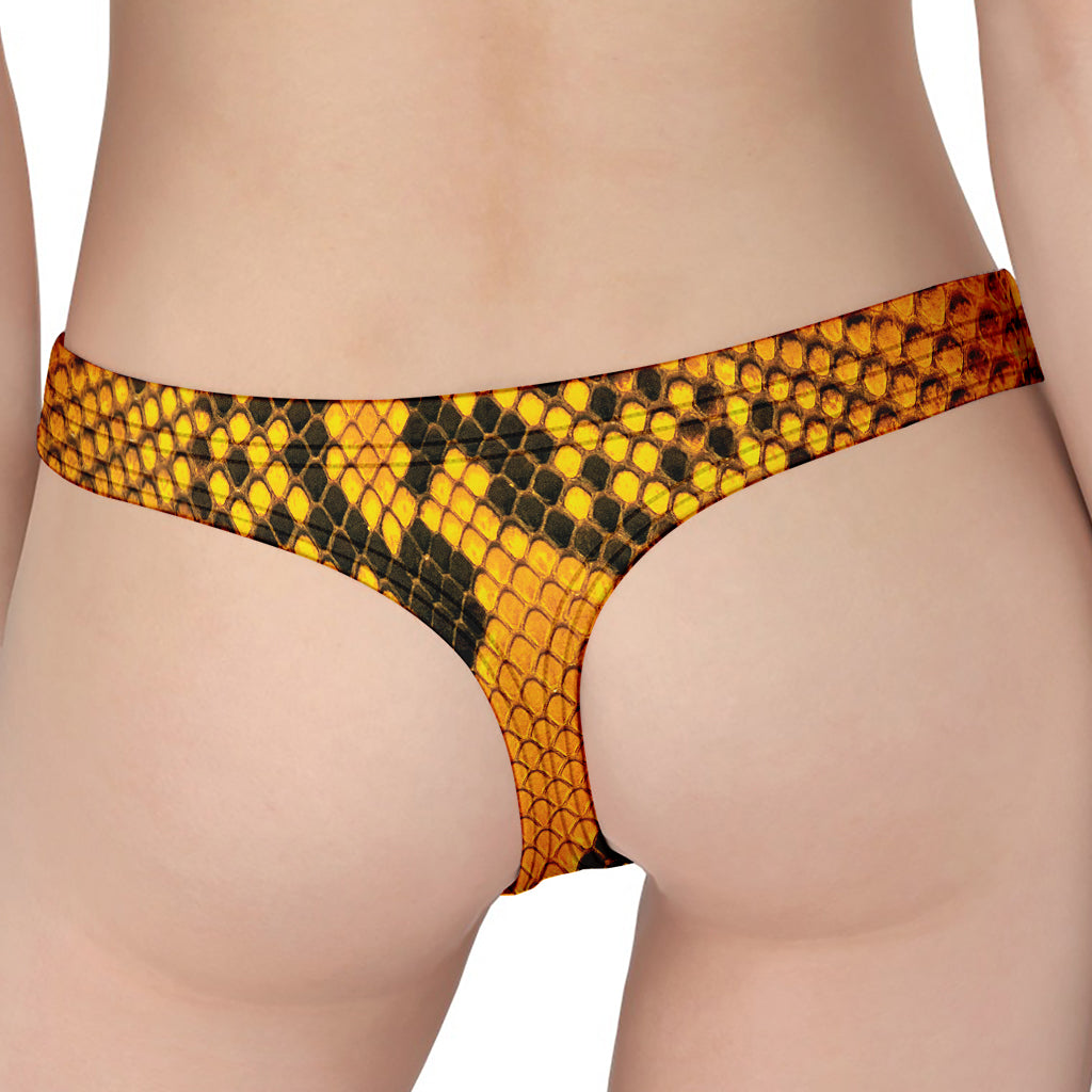 Yellow And Black Snakeskin Print Women's Thong