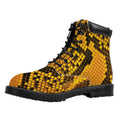 Yellow And Black Snakeskin Print Padded Collar Lace Up Boots