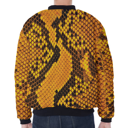 Yellow And Black Snakeskin Print Zip Sleeve Bomber Jacket