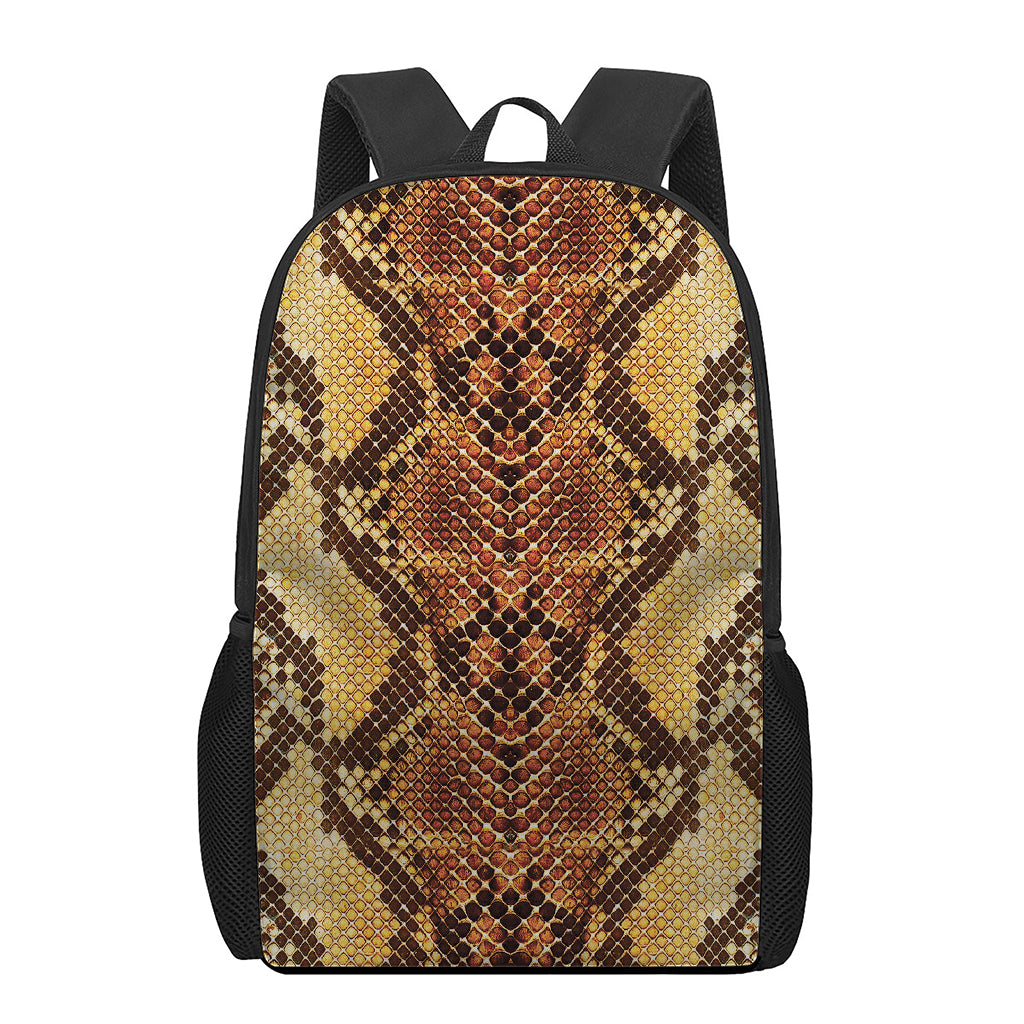 Yellow And Brown Snakeskin Print 17 Inch Backpack