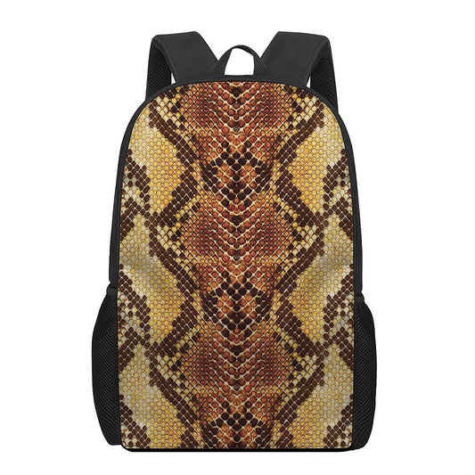 Yellow And Brown Snakeskin Print 17 Inch Backpack