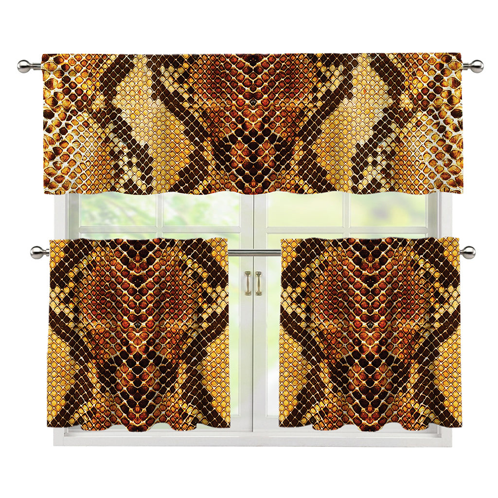 Yellow And Brown Snakeskin Print 3 Piece Kitchen Curtains