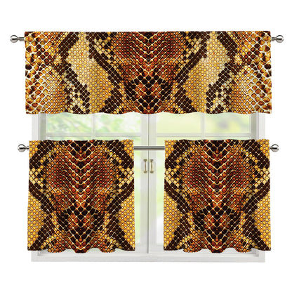 Yellow And Brown Snakeskin Print 3 Piece Kitchen Curtains