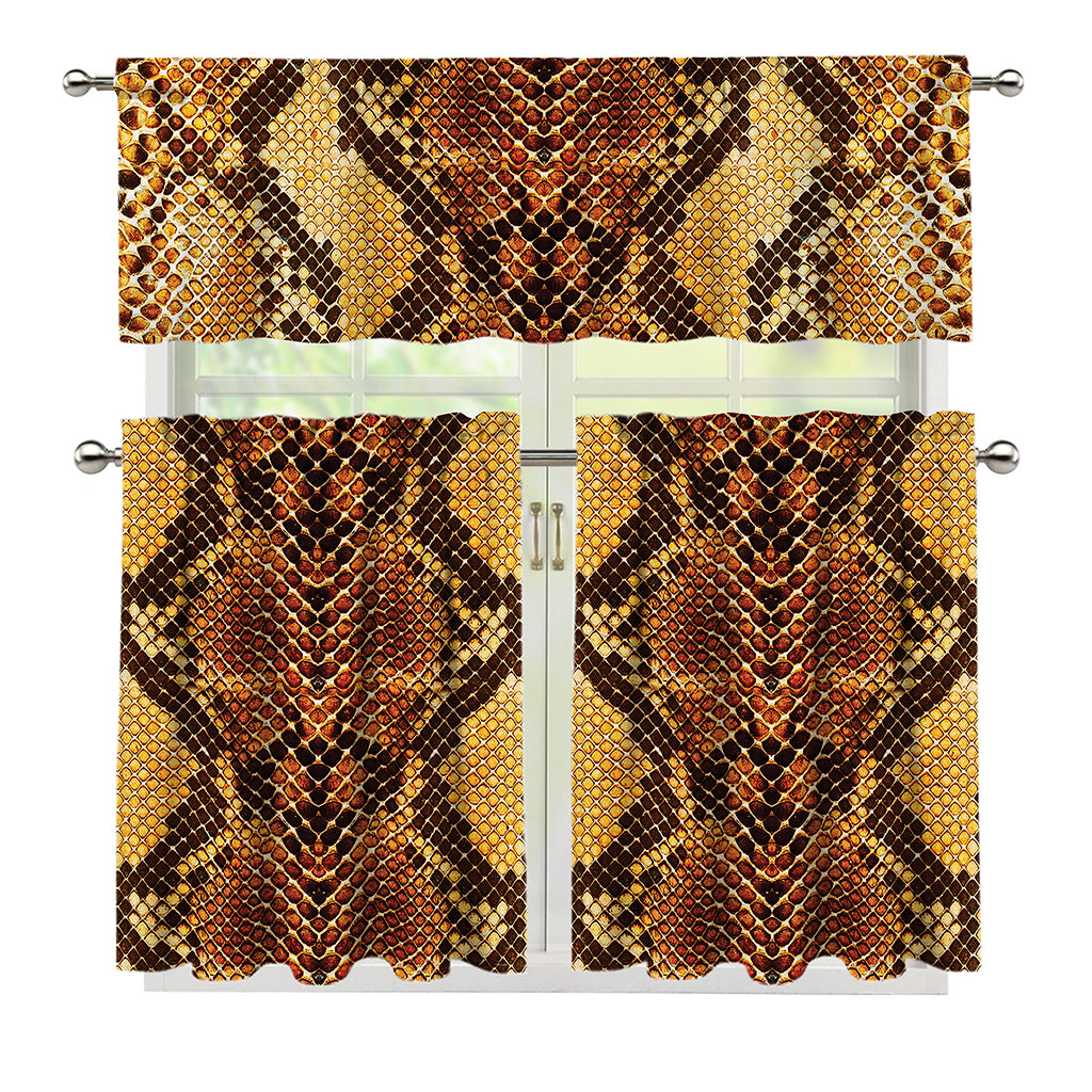 Yellow And Brown Snakeskin Print 3 Piece Kitchen Curtains