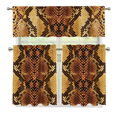 Yellow And Brown Snakeskin Print 3 Piece Kitchen Curtains