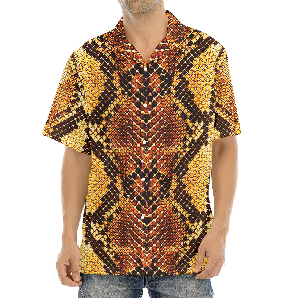 Yellow And Brown Snakeskin Print Aloha Shirt