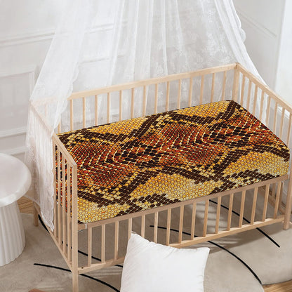 Yellow And Brown Snakeskin Print Baby Crib Sheet