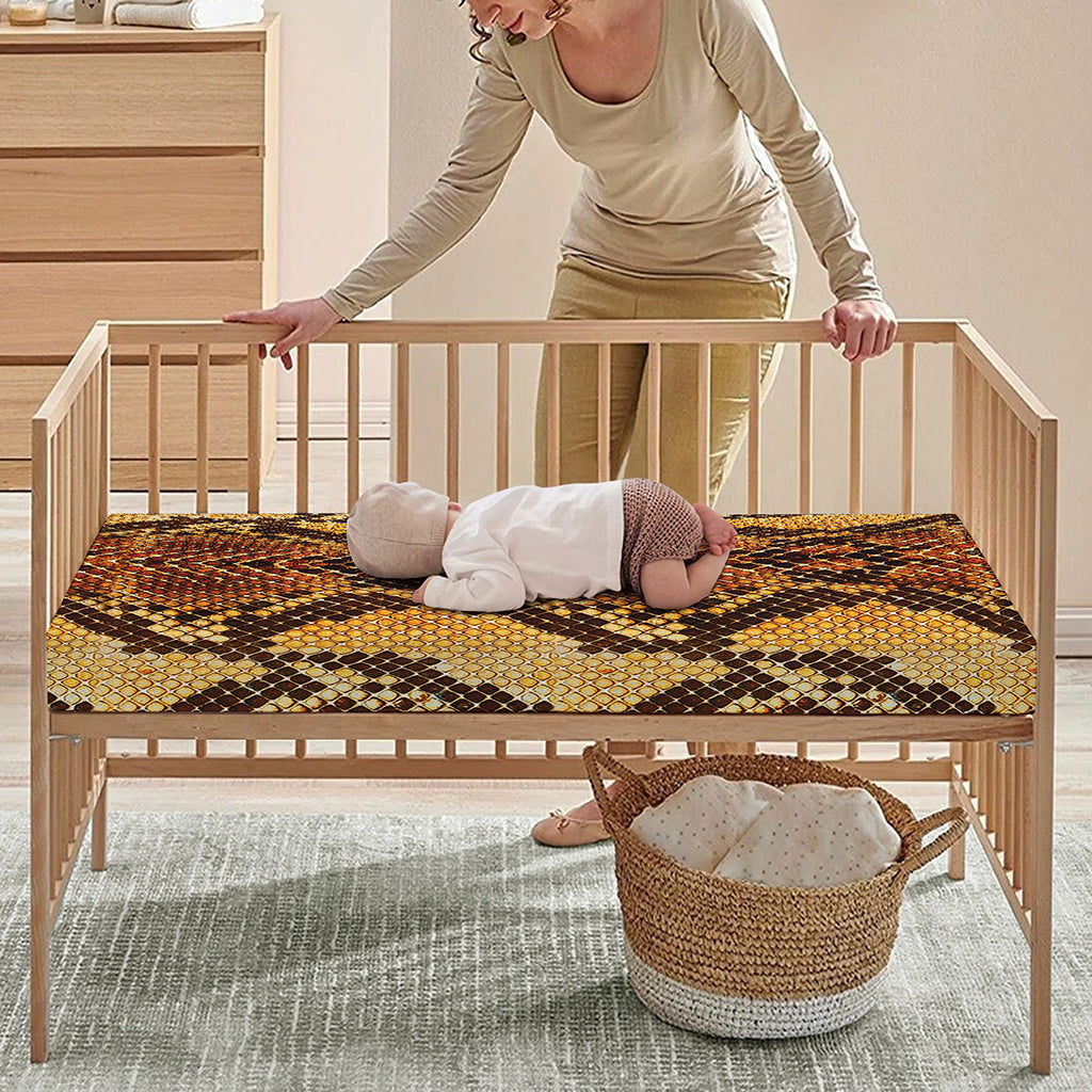 Yellow And Brown Snakeskin Print Baby Crib Sheet