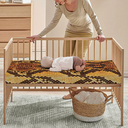 Yellow And Brown Snakeskin Print Baby Crib Sheet