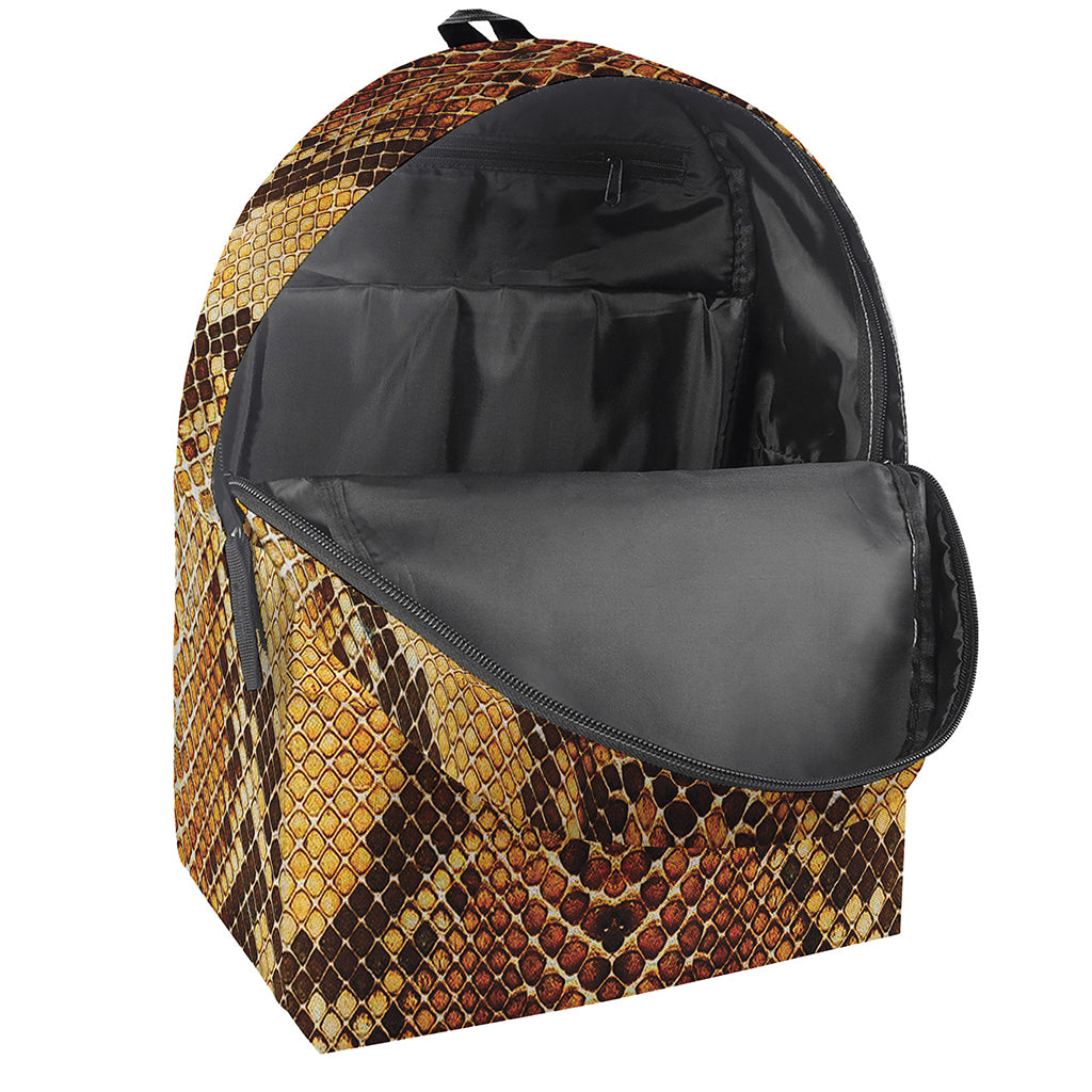 Yellow And Brown Snakeskin Print Backpack