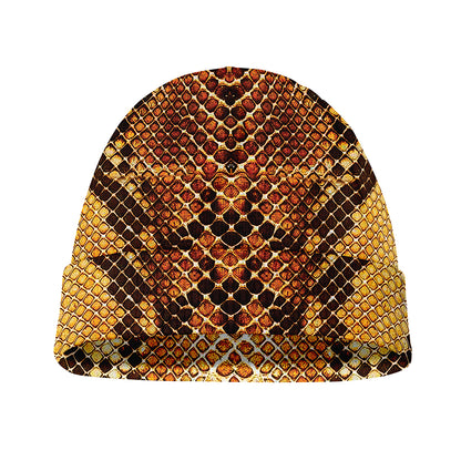 Yellow And Brown Snakeskin Print Beanie