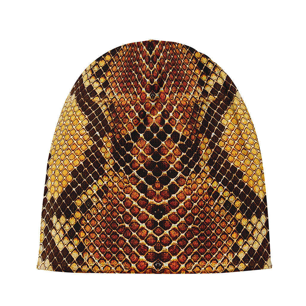Yellow And Brown Snakeskin Print Beanie