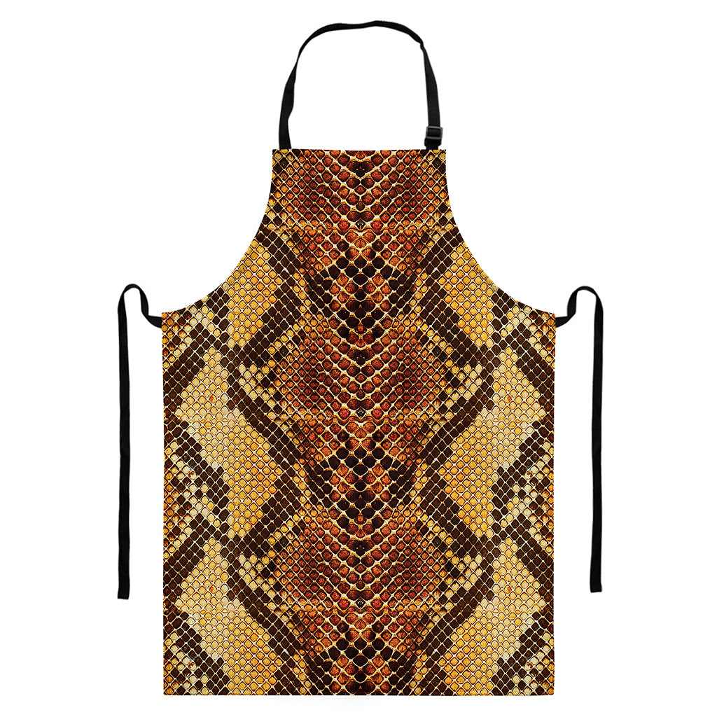 Yellow And Brown Snakeskin Print Bib Apron With Pocket