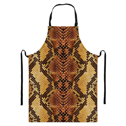 Yellow And Brown Snakeskin Print Bib Apron With Pocket