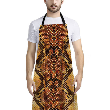 Yellow And Brown Snakeskin Print Bib Apron With Pocket