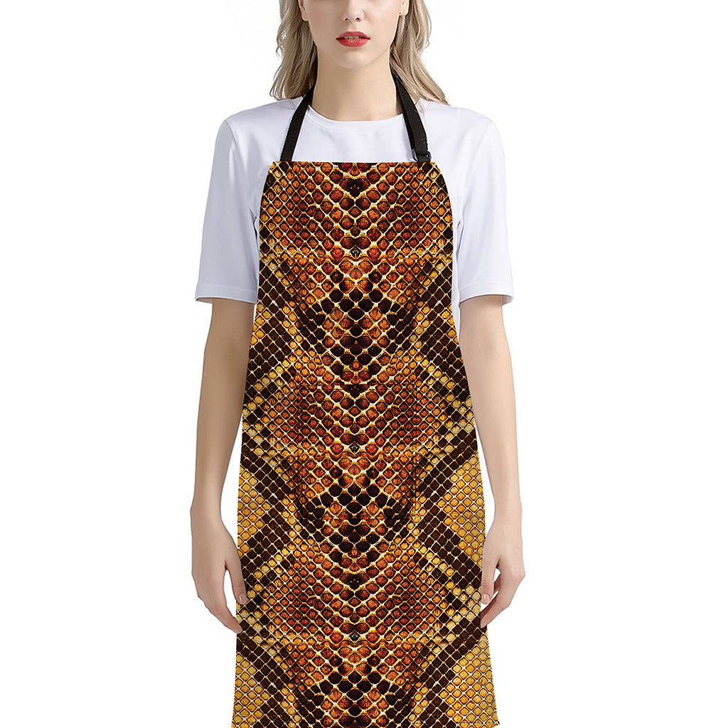 Yellow And Brown Snakeskin Print Bib Apron With Pocket