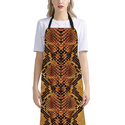 Yellow And Brown Snakeskin Print Bib Apron With Pocket