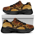 Yellow And Brown Snakeskin Print Black Chunky Shoes