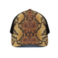 Yellow And Brown Snakeskin Print Black Mesh Trucker Hat