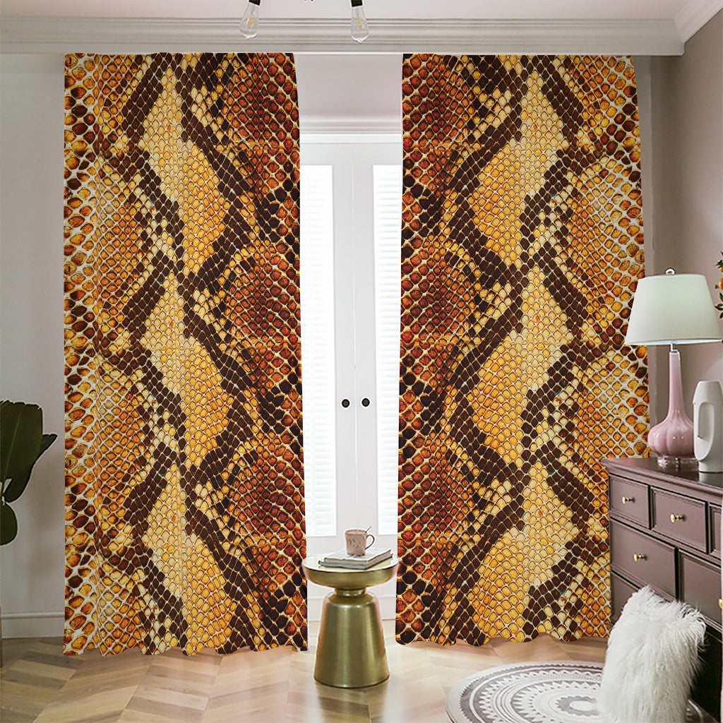 Yellow And Brown Snakeskin Print Blackout Pencil Pleat Curtains