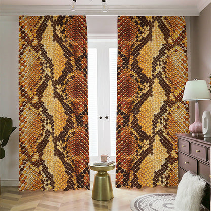 Yellow And Brown Snakeskin Print Blackout Pencil Pleat Curtains