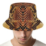 Yellow And Brown Snakeskin Print Bucket Hat