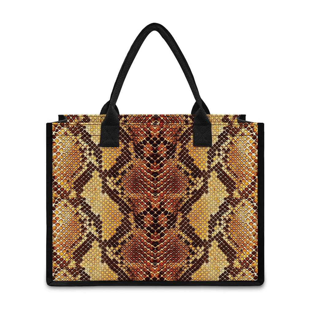 Yellow And Brown Snakeskin Print Canvas Tote Bag
