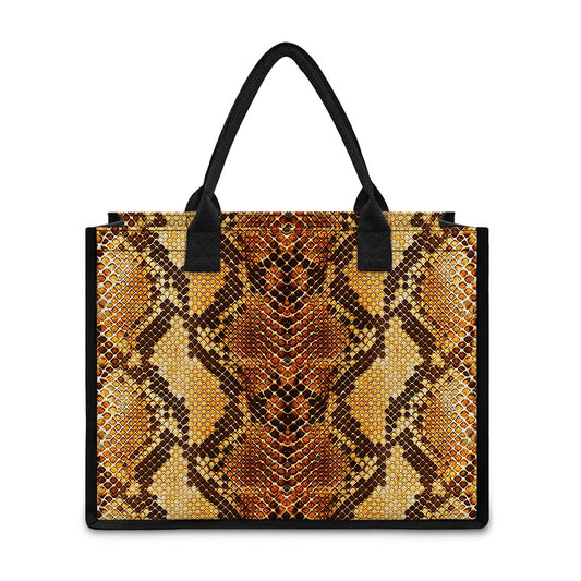 Yellow And Brown Snakeskin Print Canvas Tote Bag