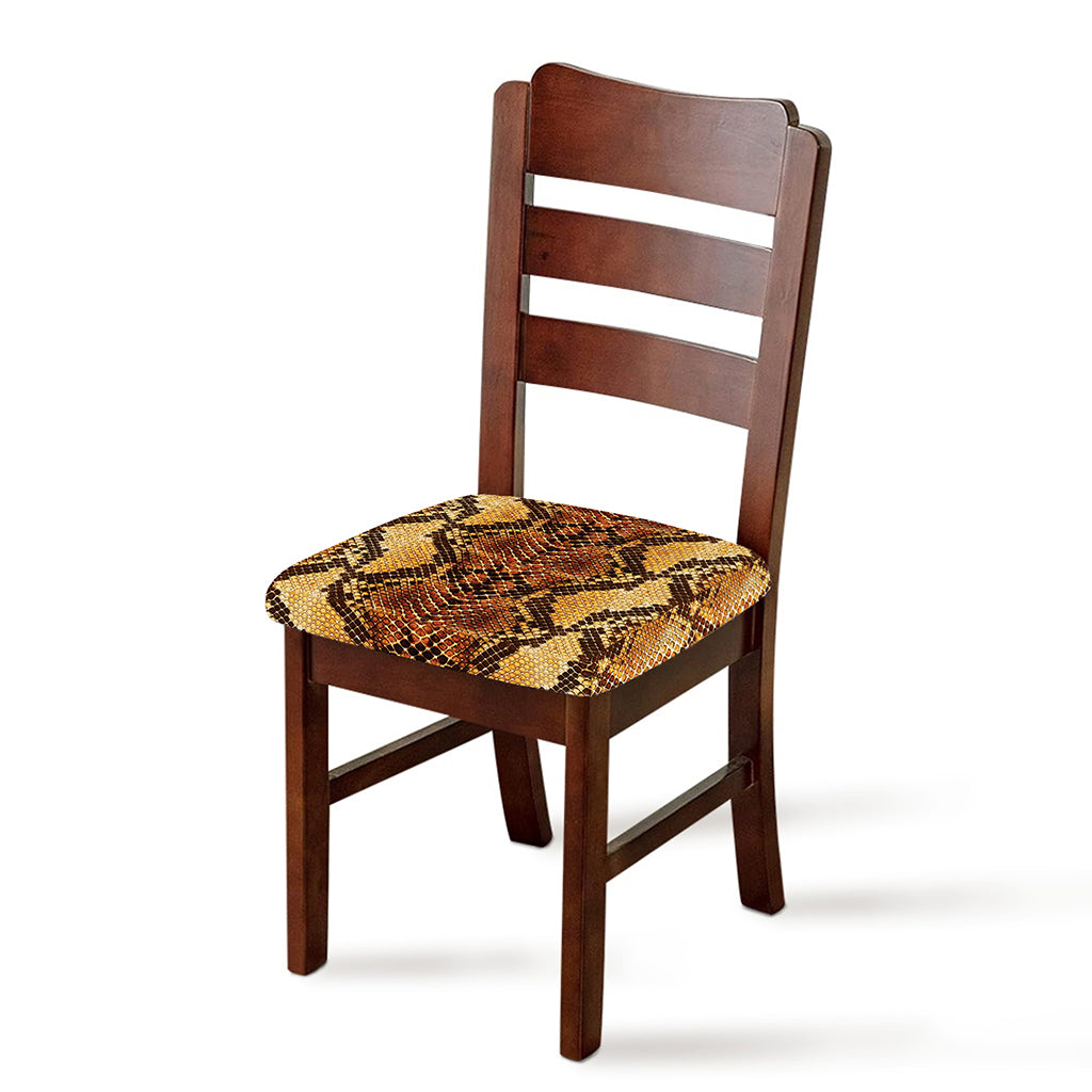 Yellow And Brown Snakeskin Print Chair Cushion Cover