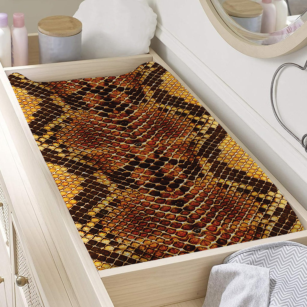 Yellow And Brown Snakeskin Print Changing Pad Cover