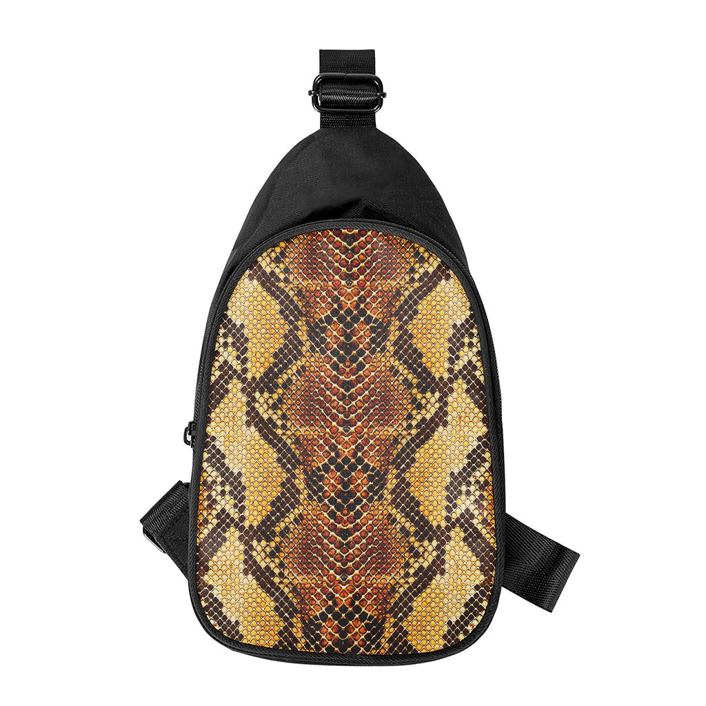 Yellow And Brown Snakeskin Print Chest Bag