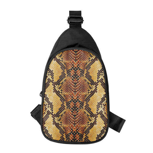 Yellow And Brown Snakeskin Print Chest Bag