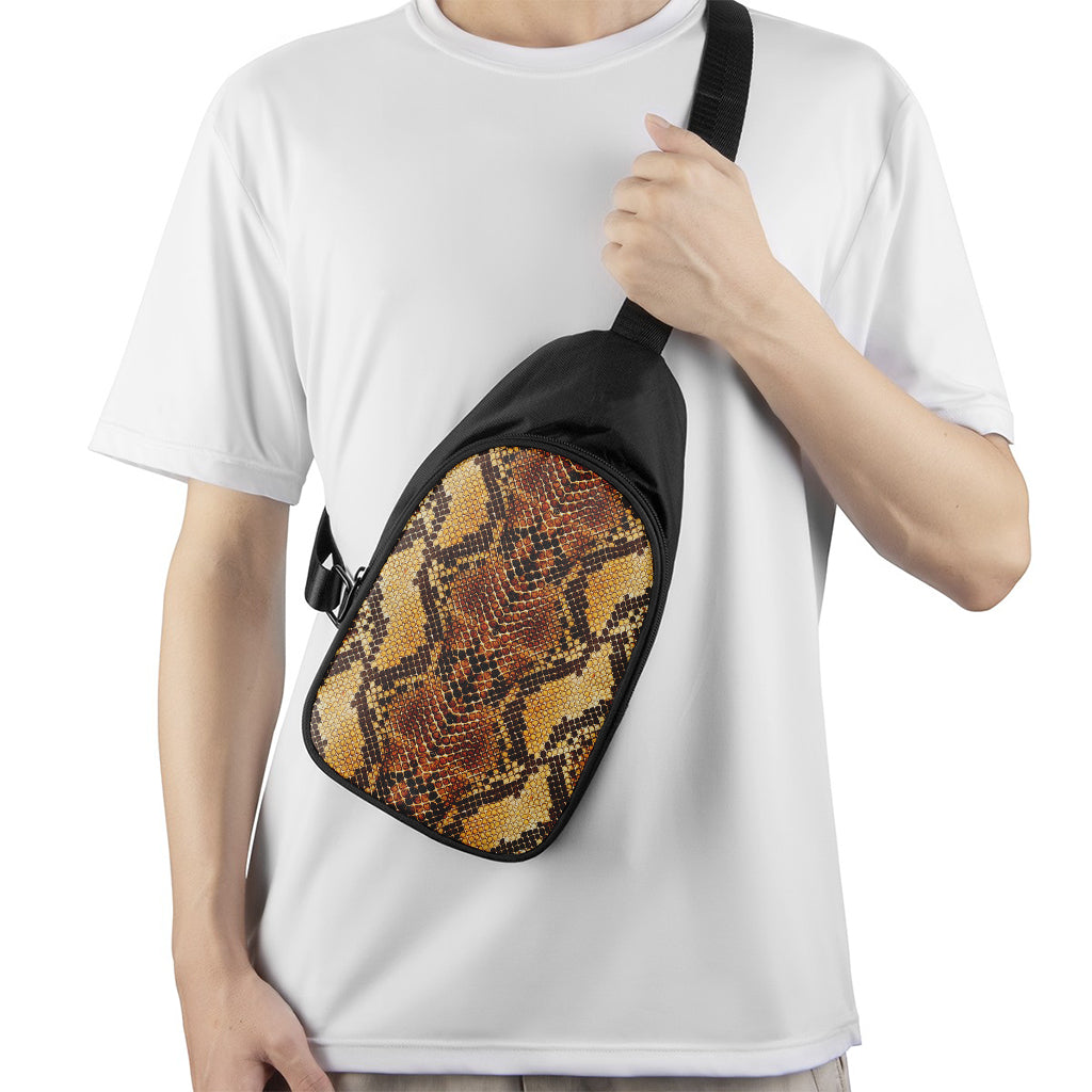 Yellow And Brown Snakeskin Print Chest Bag