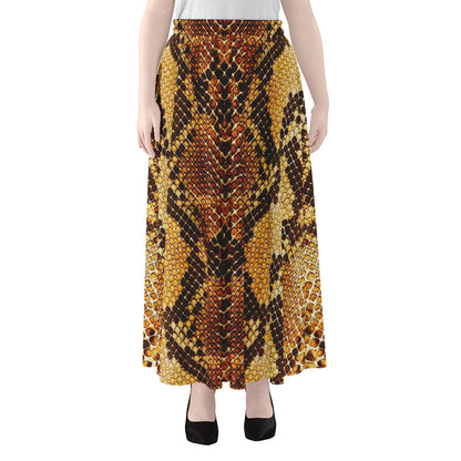 Yellow And Brown Snakeskin Print Chiffon Maxi Skirt