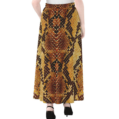Yellow And Brown Snakeskin Print Chiffon Maxi Skirt