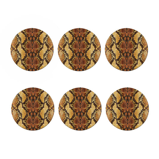 Yellow And Brown Snakeskin Print Coaster Set