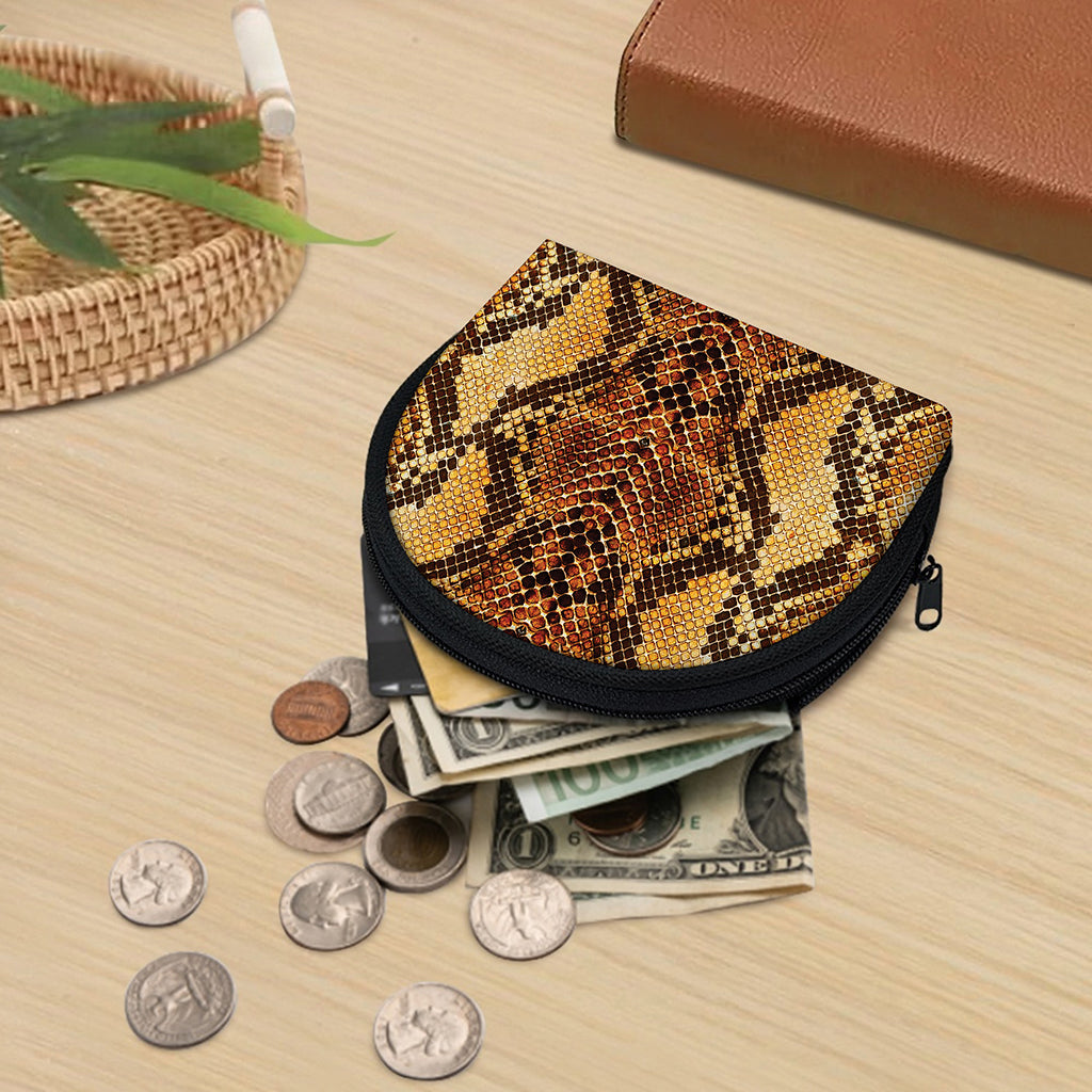 Yellow And Brown Snakeskin Print Coin Purse