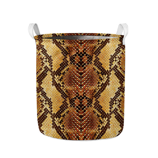Yellow And Brown Snakeskin Print Collapsible Laundry Basket