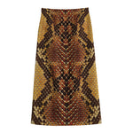Yellow And Brown Snakeskin Print Cotton Front Slit Maxi Skirt