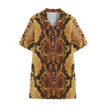 Yellow And Brown Snakeskin Print Cotton Hawaiian Shirt