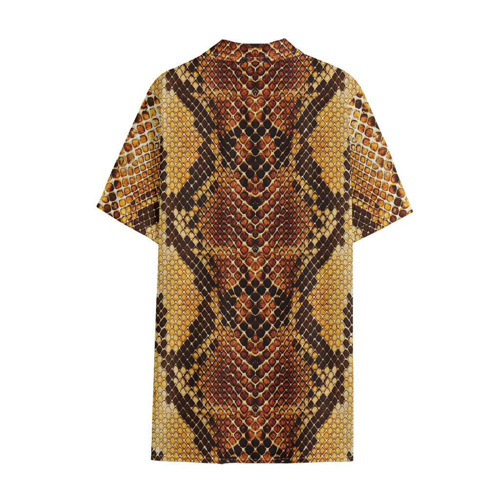 Yellow And Brown Snakeskin Print Cotton Hawaiian Shirt