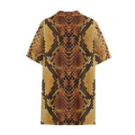 Yellow And Brown Snakeskin Print Cotton Hawaiian Shirt