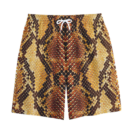 Yellow And Brown Snakeskin Print Cotton Shorts